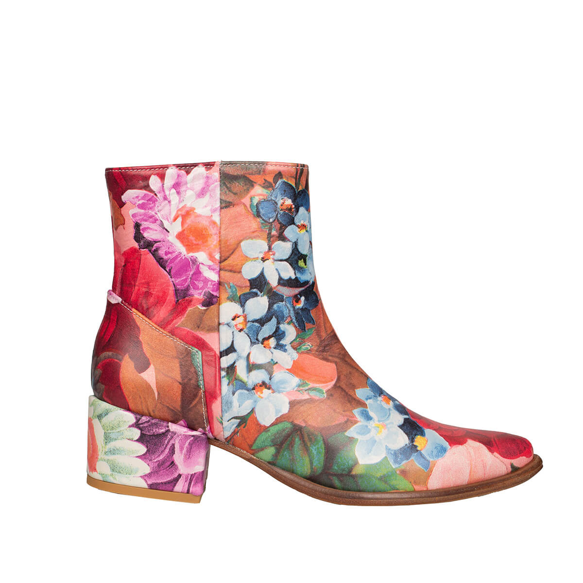 Mascolori Flower Bomb leather women's ankle boot with 5 cm heel